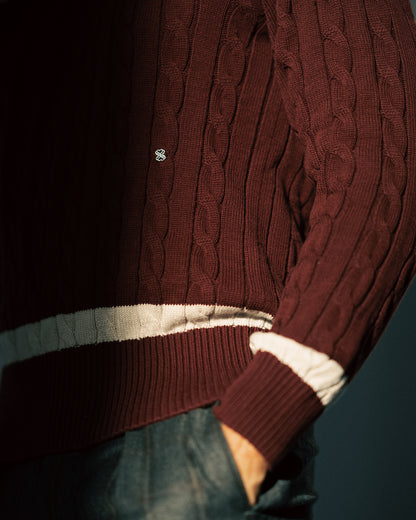 BURGUNDY PALERMO CABLE-KNIT TURTLENECK SWEATER 